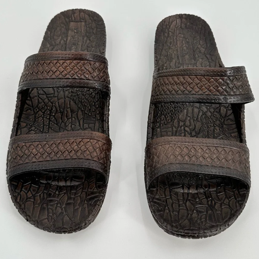 Hawaii J-Slips Slip On Brown Textured Rubber Sole Jesus Sandals Men’s Size 12